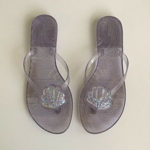 Melissa mermaid jelly glitter sandals flip flops size 9 grey lavender